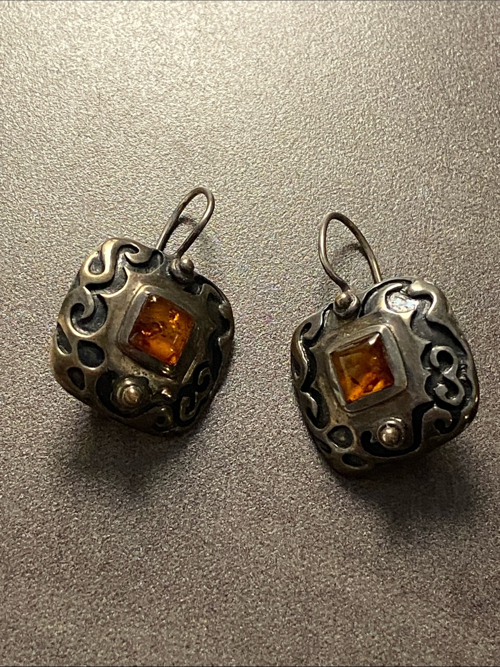 Silpada sterling Silver pierced Earrings with Amber Stones
